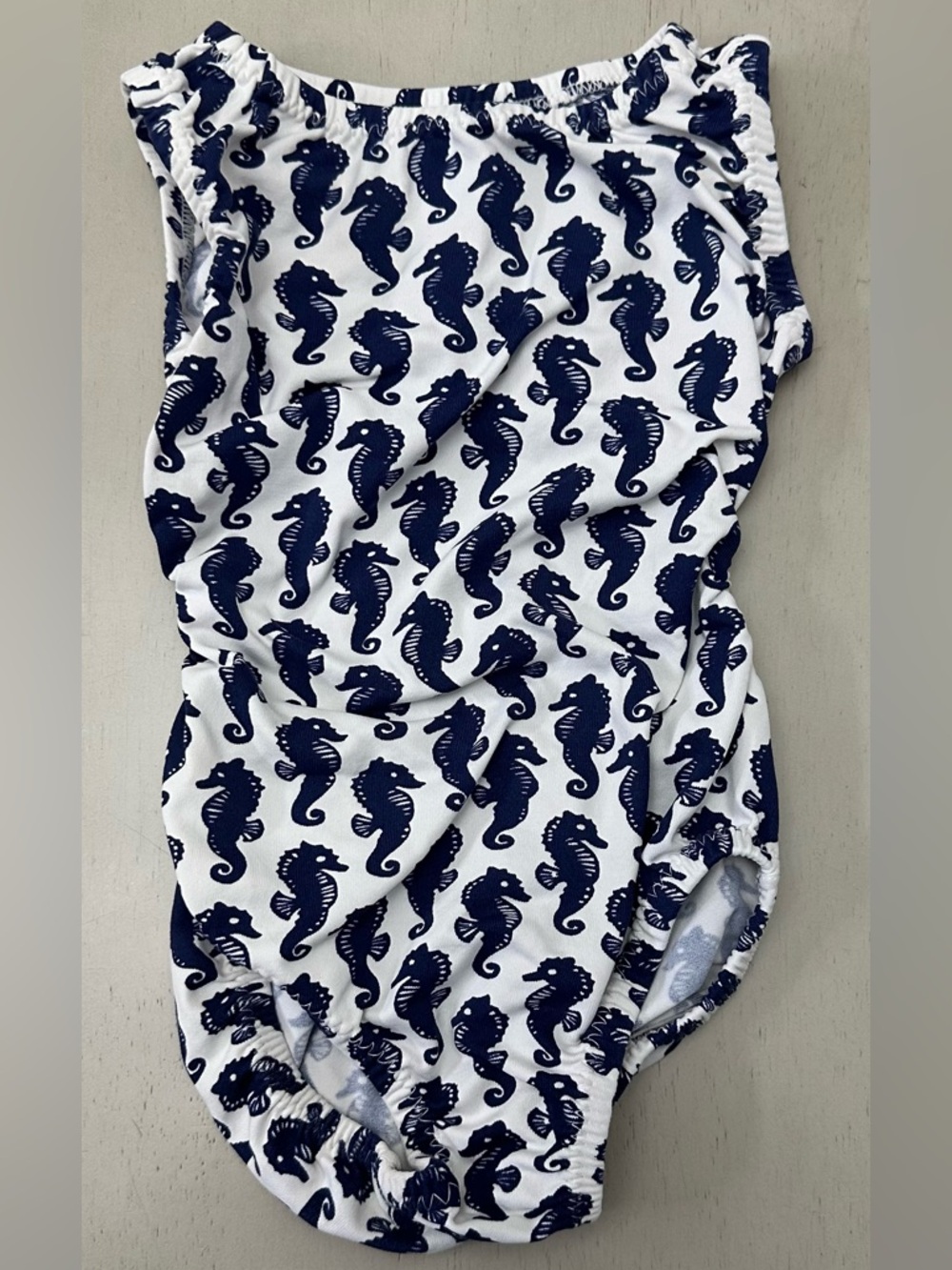 Navy Seahorse Print Foxyโs Gymnastics Leotard - size 4/5 - like new condition